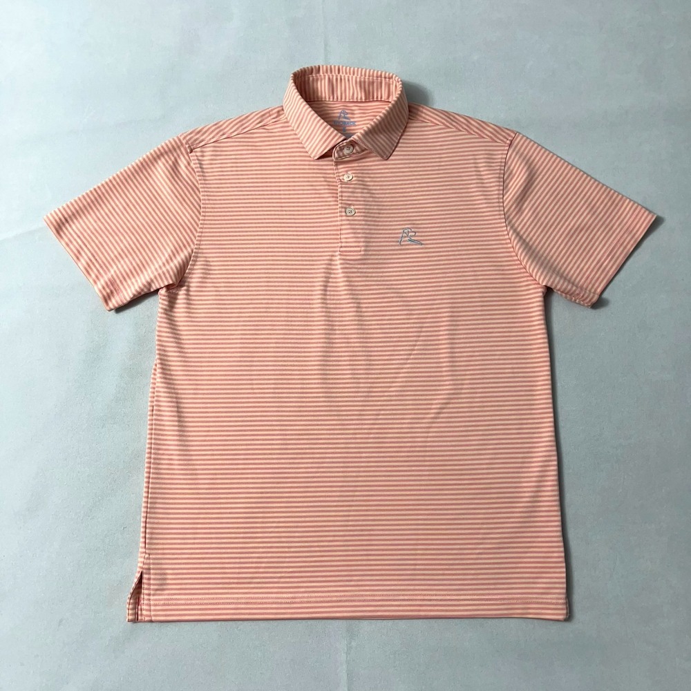 Rhoback Polo Shirt Men Small Pink Melon Stripe Performance
